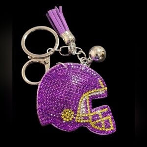 Purple and Yellow Rhinestone Football Helmet Bag Charm Keychain